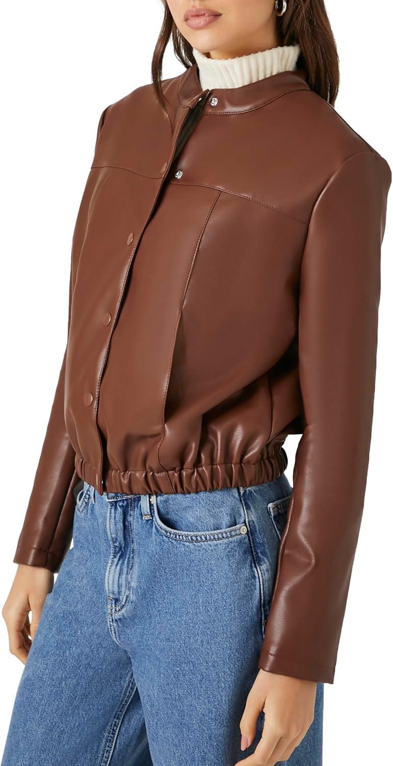 imageForever 21 womens Faux Leather Moto JacketBrown