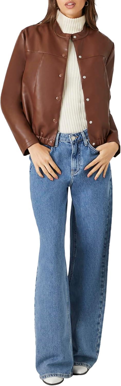 imageForever 21 womens Faux Leather Moto JacketBrown