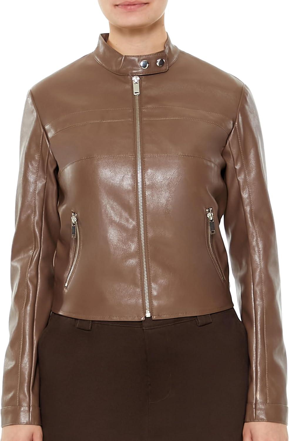 imageForever 21 womens Faux Leather Moto JacketEspresso