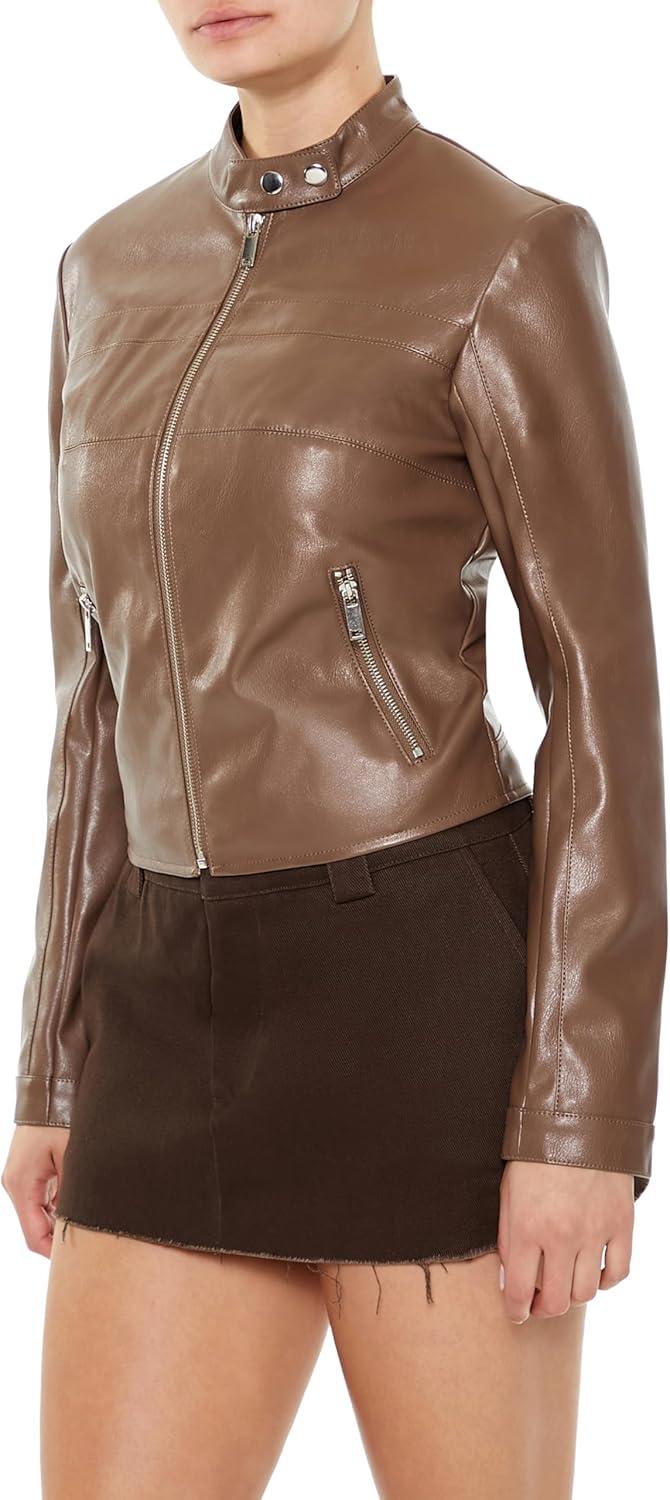 imageForever 21 womens Faux Leather Moto JacketEspresso