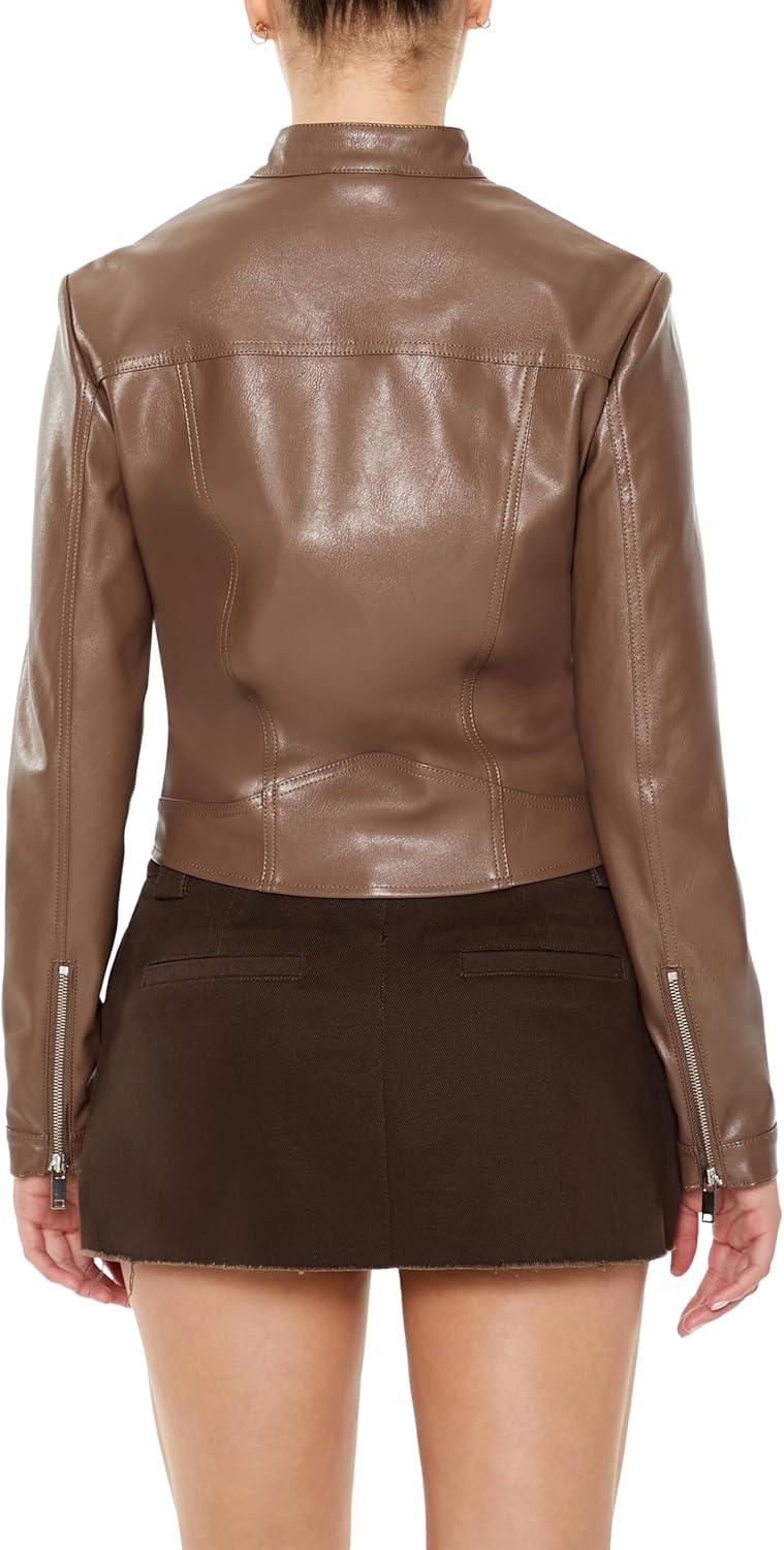 imageForever 21 womens Faux Leather Moto JacketEspresso