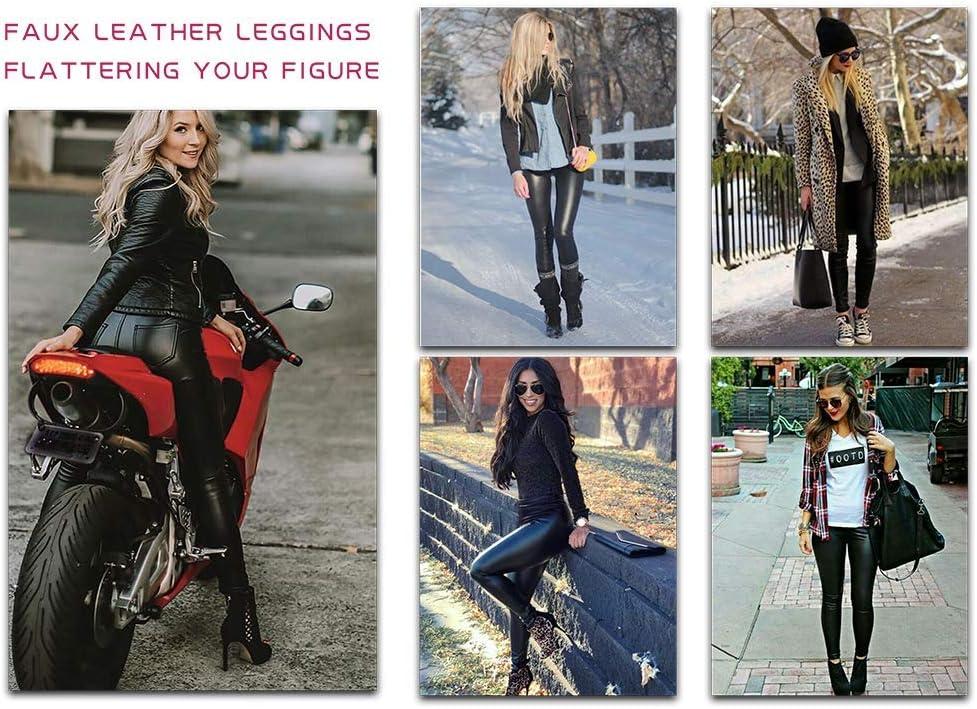imageMCEDAR Womens Faux Leather Leggings with Pocket Plus Size Girls High Waisted Sexy Skinny PantsBlack