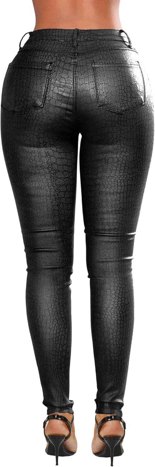 imageSOFIAS CHOICE Women Skinny Faux Leather Pants Low Rise Coated Stretchy Legging Pants with PocketsBlack