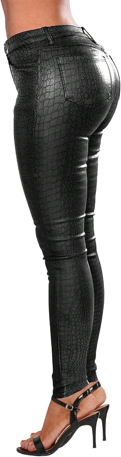 imageSOFIAS CHOICE Women Skinny Faux Leather Pants Low Rise Coated Stretchy Legging Pants with PocketsBlack
