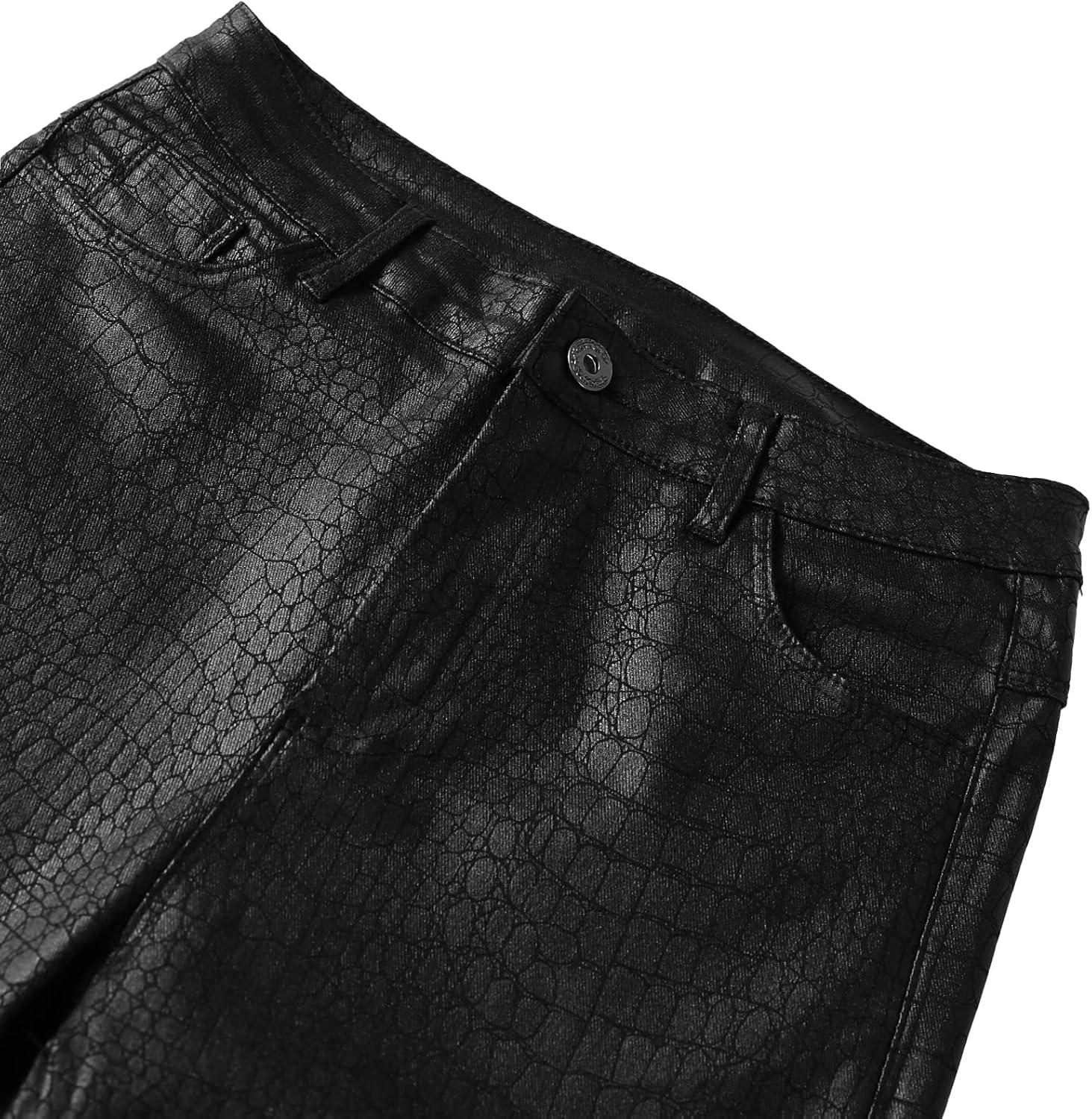 imageSOFIAS CHOICE Women Skinny Faux Leather Pants Low Rise Coated Stretchy Legging Pants with PocketsBlack