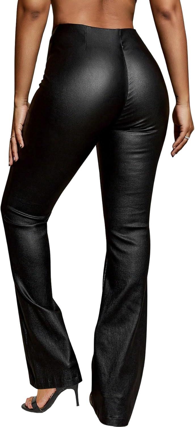 imageSOFIAS CHOICE Women Skinny Faux Leather Pants Low Rise Coated Stretchy Legging Pants with PocketsBlack Solid