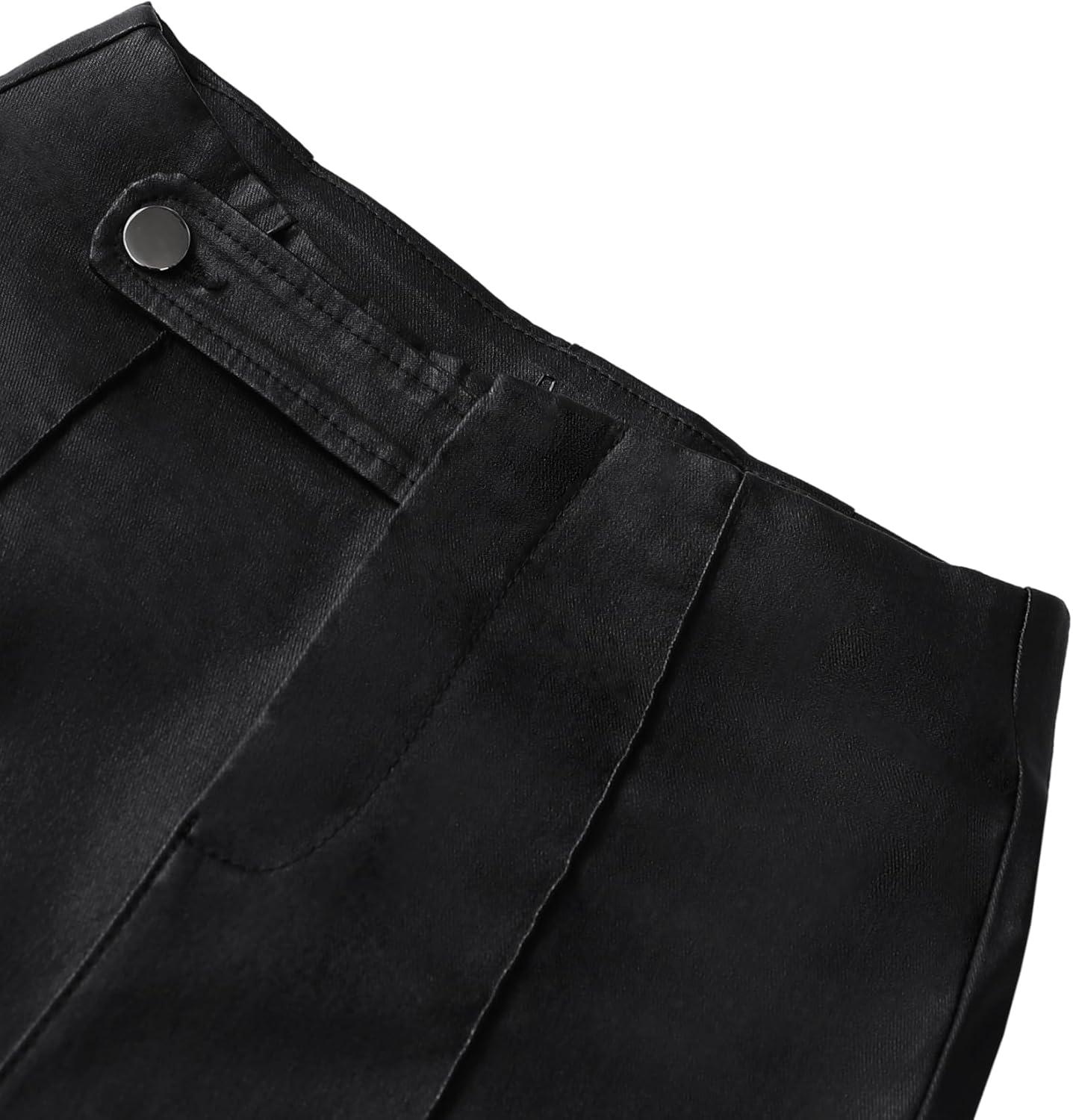 imageSOFIAS CHOICE Women Skinny Faux Leather Pants Low Rise Coated Stretchy Legging Pants with PocketsBlack Solid