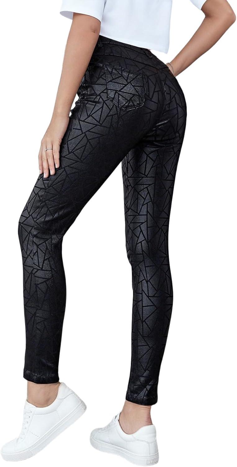 imageSOFIAS CHOICE Women Skinny Faux Leather Pants Low Rise Coated Stretchy Legging Pants with PocketsBlack Texture