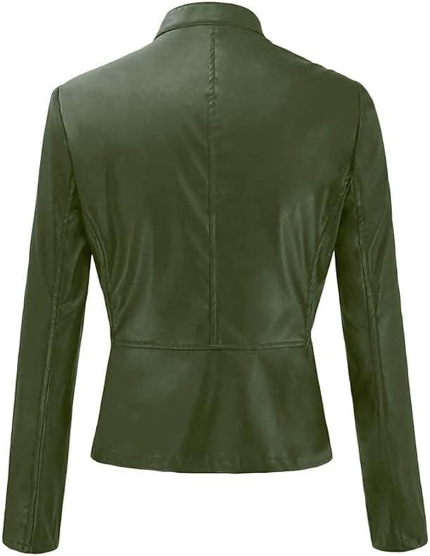 imageWomens Faux Leather Jackets Moto Biker Short Coat Jacket Zip Up Fall Fashion Motorcycle Jackets Trendy ClothesArmy Green