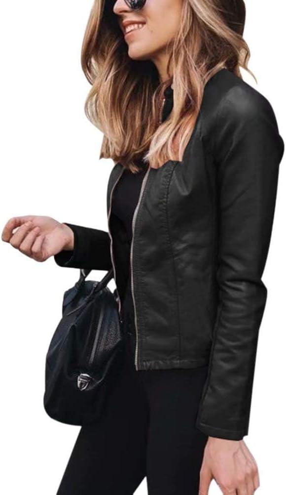 imageWomens Faux Leather Jackets Moto Biker Short Coat Jacket Zip Up Fall Fashion Motorcycle Jackets Trendy ClothesBlack