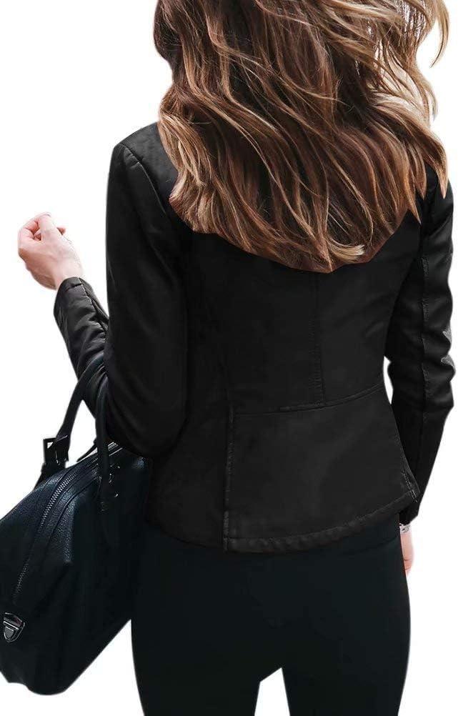 imageWomens Faux Leather Jackets Moto Biker Short Coat Jacket Zip Up Fall Fashion Motorcycle Jackets Trendy ClothesBlack