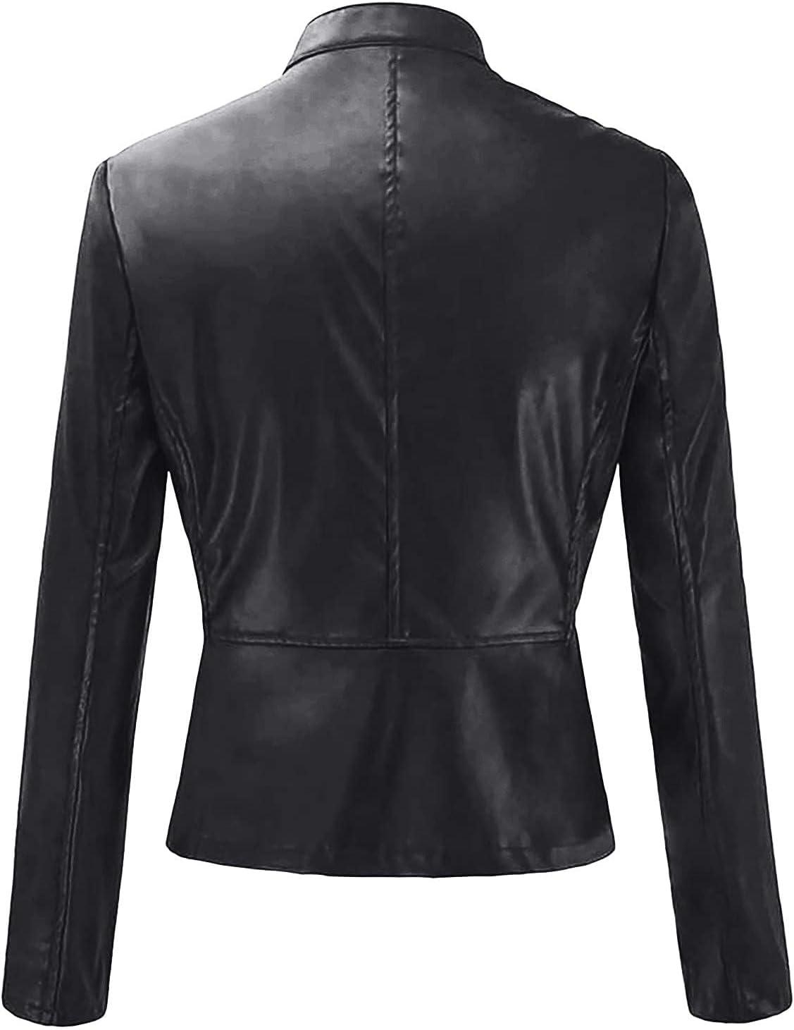 imageWomens Faux Leather Jackets Moto Biker Short Coat Jacket Zip Up Fall Fashion Motorcycle Jackets Trendy ClothesBlack