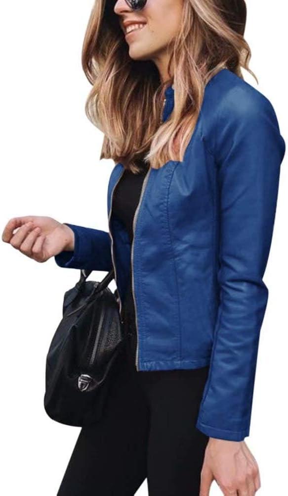 imageWomens Faux Leather Jackets Moto Biker Short Coat Jacket Zip Up Fall Fashion Motorcycle Jackets Trendy ClothesBlue