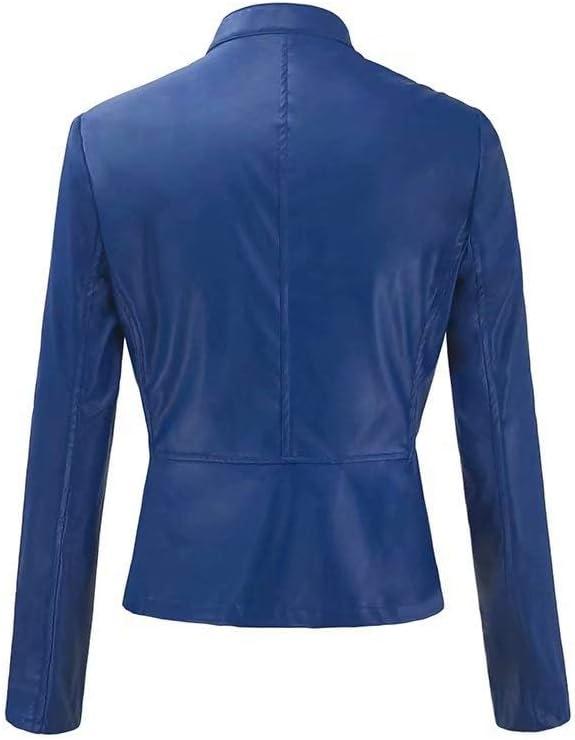 imageWomens Faux Leather Jackets Moto Biker Short Coat Jacket Zip Up Fall Fashion Motorcycle Jackets Trendy ClothesBlue