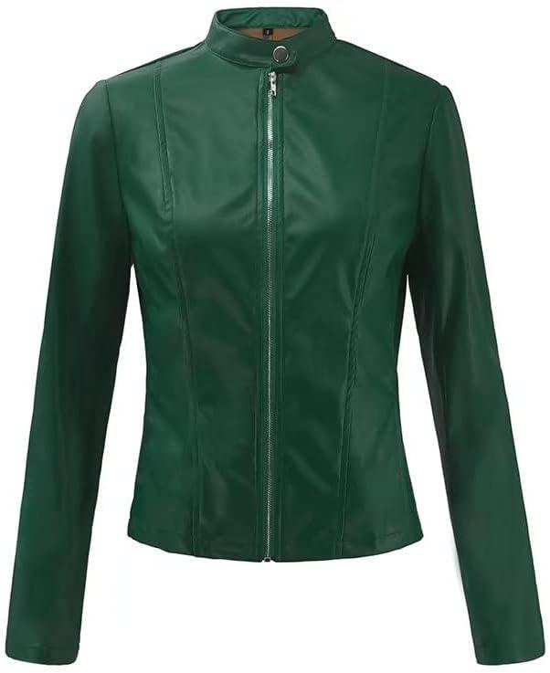 imageWomens Faux Leather Jackets Moto Biker Short Coat Jacket Zip Up Fall Fashion Motorcycle Jackets Trendy ClothesGreen