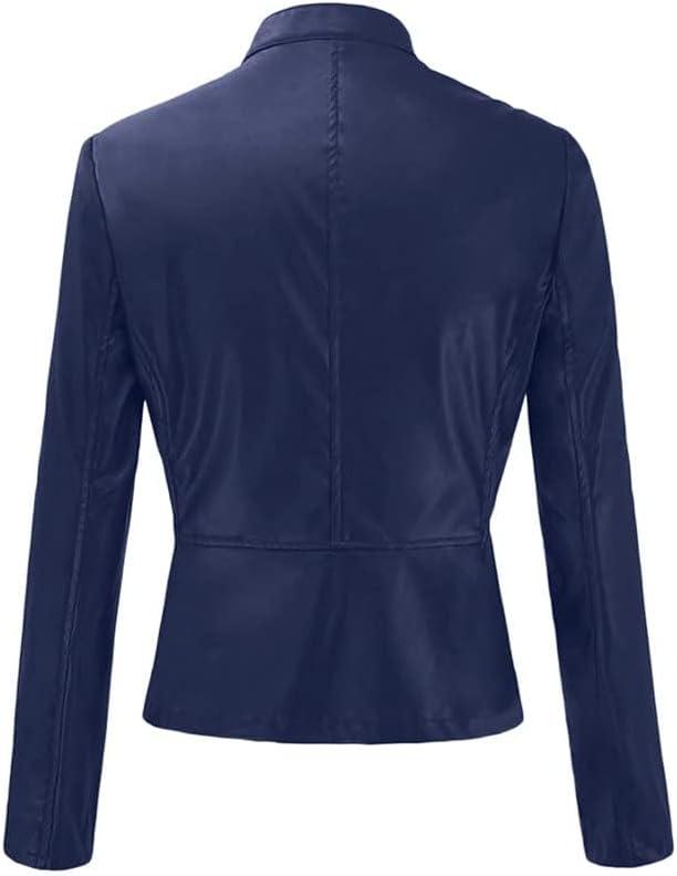 imageWomens Faux Leather Jackets Moto Biker Short Coat Jacket Zip Up Fall Fashion Motorcycle Jackets Trendy ClothesNavy