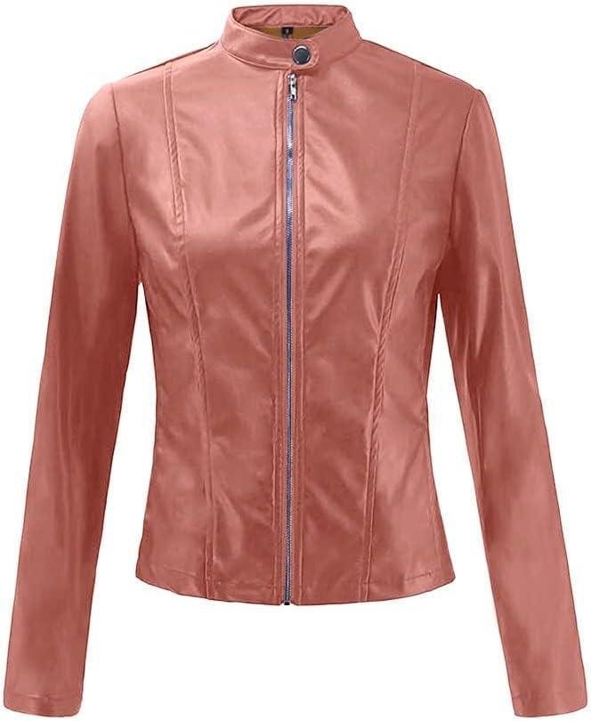 imageWomens Faux Leather Jackets Moto Biker Short Coat Jacket Zip Up Fall Fashion Motorcycle Jackets Trendy ClothesPink