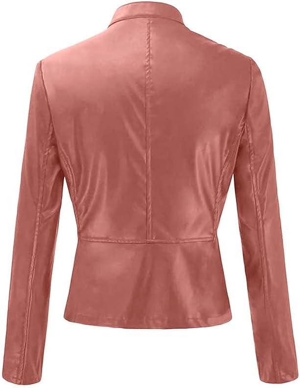 imageWomens Faux Leather Jackets Moto Biker Short Coat Jacket Zip Up Fall Fashion Motorcycle Jackets Trendy ClothesPink