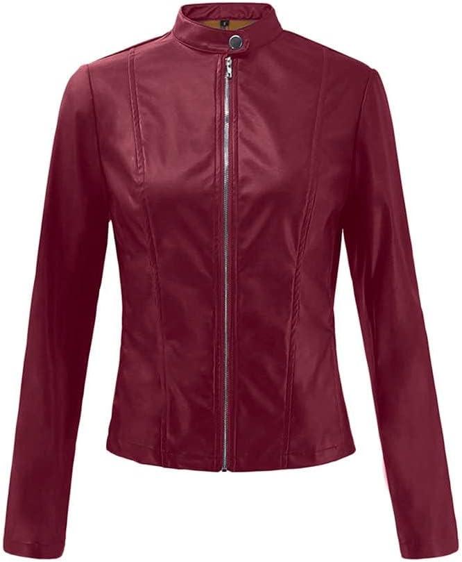 imageWomens Faux Leather Jackets Moto Biker Short Coat Jacket Zip Up Fall Fashion Motorcycle Jackets Trendy ClothesWatermelon Red