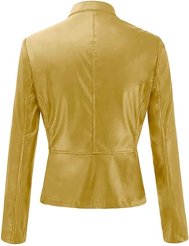imageWomens Faux Leather Jackets Moto Biker Short Coat Jacket Zip Up Fall Fashion Motorcycle Jackets Trendy ClothesYellow