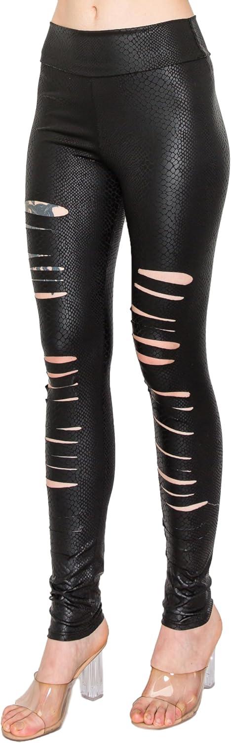 imageWomens J2 Love Faux Leather Ripped LeggingBlack Snake