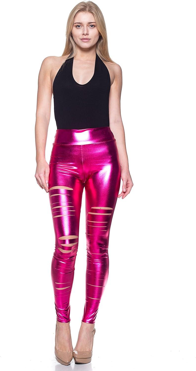 imageWomens J2 Love Faux Leather Ripped LeggingMetallic Fuchsia