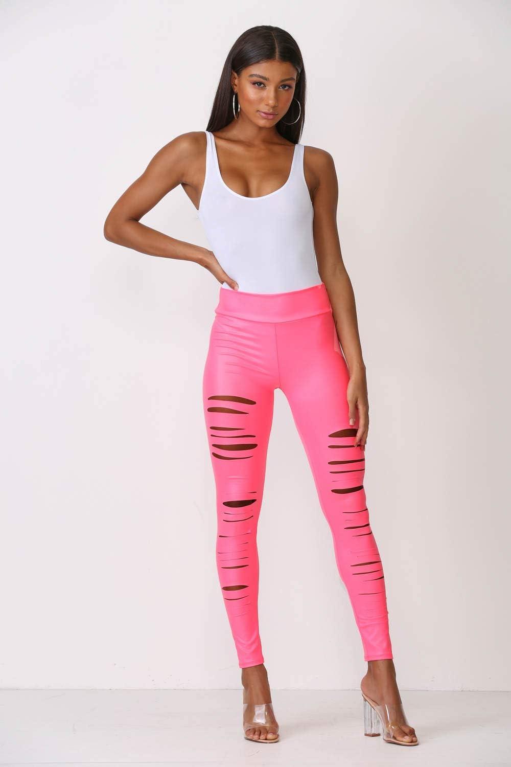 imageWomens J2 Love Faux Leather Ripped LeggingNeon Pink