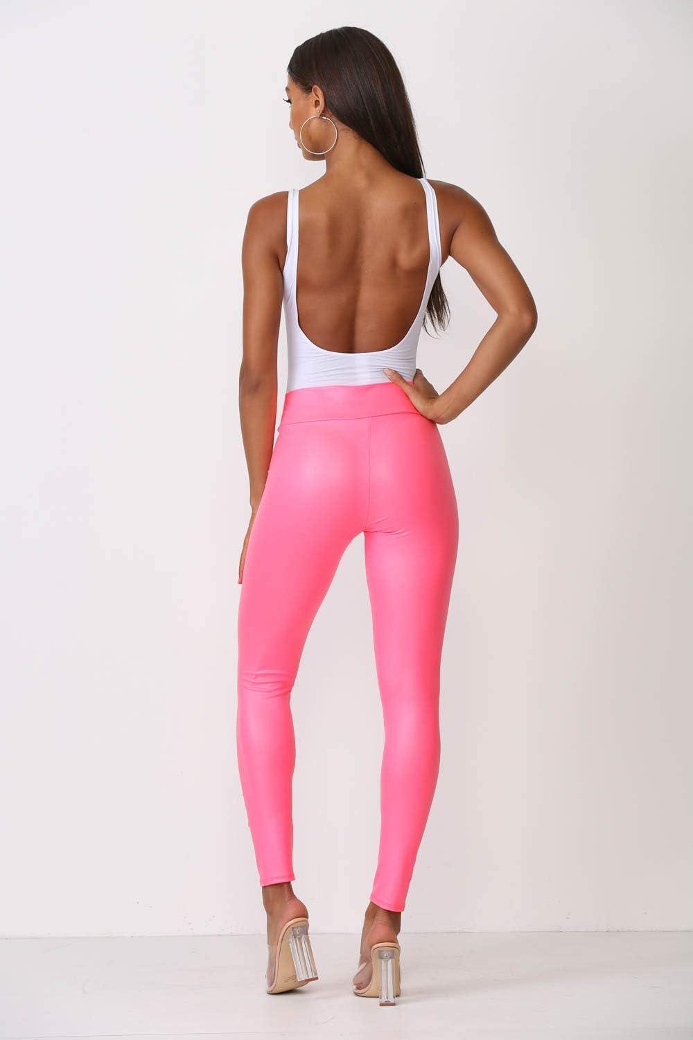 imageWomens J2 Love Faux Leather Ripped LeggingNeon Pink