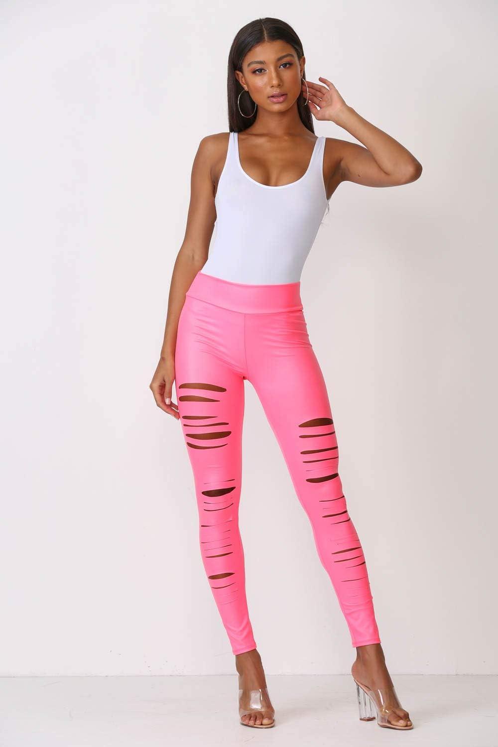 imageWomens J2 Love Faux Leather Ripped LeggingNeon Pink