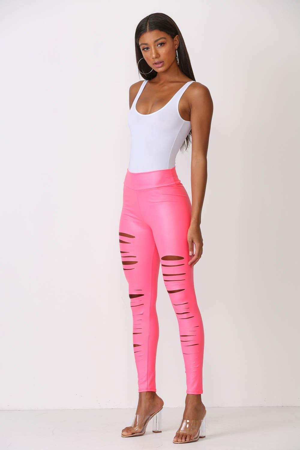 imageWomens J2 Love Faux Leather Ripped LeggingNeon Pink