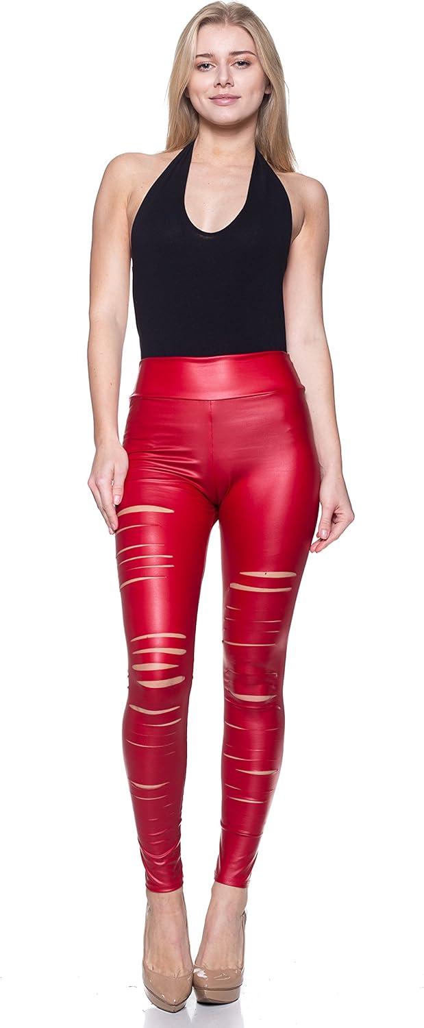 imageWomens J2 Love Faux Leather Ripped LeggingRed