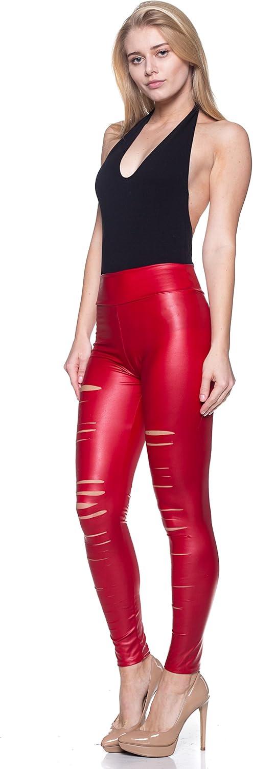imageWomens J2 Love Faux Leather Ripped LeggingRed