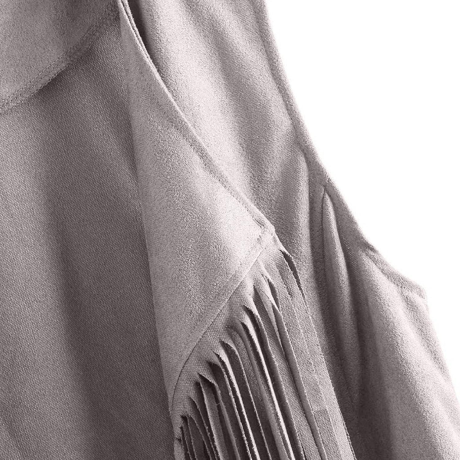 imageWomens Vintage Western Fringe Vest Tops Classic Suede Leather 70s Cowboy Shirt Sleeveless Tassels Cardigan JacketsLight Gray