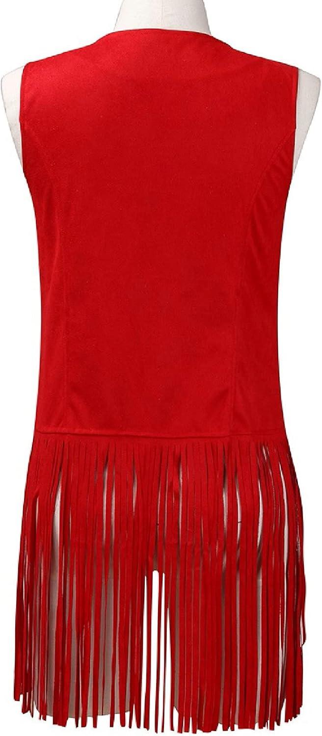 imageWomens Vintage Western Fringe Vest Tops Classic Suede Leather 70s Cowboy Shirt Sleeveless Tassels Cardigan JacketsRed