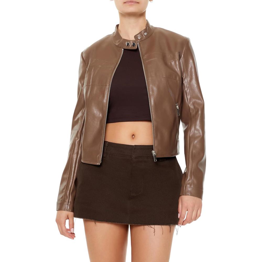 imageForever 21 womens Faux Leather Moto JacketEspresso