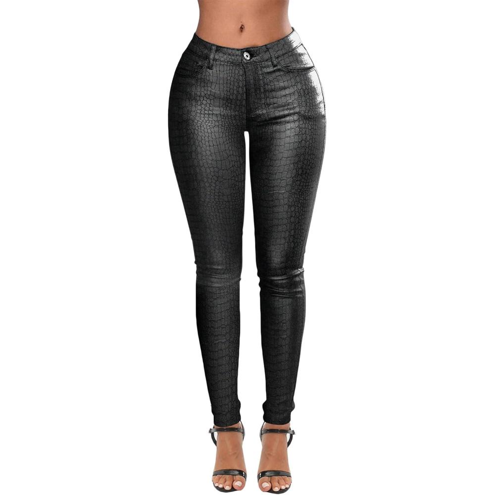imageSOFIAS CHOICE Women Skinny Faux Leather Pants Low Rise Coated Stretchy Legging Pants with PocketsBlack