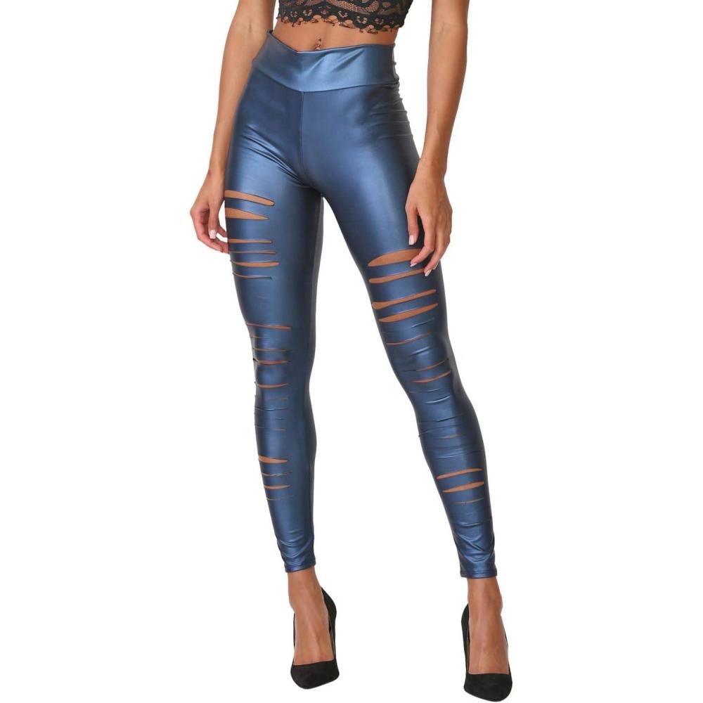imageWomens J2 Love Faux Leather Ripped LeggingGunmetal Blue