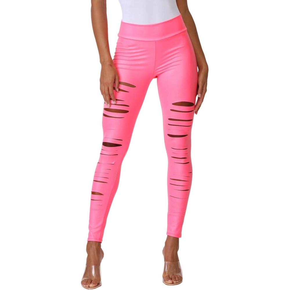 imageWomens J2 Love Faux Leather Ripped LeggingNeon Pink