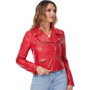DIASHINY Faux Leather Jacket For Women Crop Short Cropped PU Slim Zip Up Moto Biker Coat Motorcycle Jackets(013 Red)