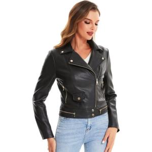 DIASHINY Faux Leather Jacket For Women Crop Short Cropped PU Slim Zip Up Moto Biker Coat Motorcycle Jackets(022 Black)