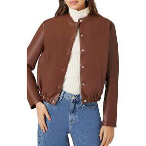 Forever 21 womens Faux Leather Moto Jacket(Brown)
