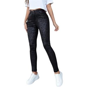 SOFIA’S CHOICE Women Skinny Faux Leather Pants Low Rise Coated Stretchy Legging Pants with Pockets(Black Texture)