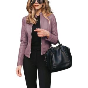 Women’s Faux Leather Jackets Moto Biker Short Coat Jacket Zip Up Fall Fashion Motorcycle Jackets Trendy Clothes(Purple)
