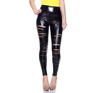 Women’s J2 Love Faux Leather Ripped Legging(Metallic Black)