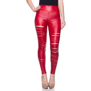 Women’s J2 Love Faux Leather Ripped Legging(Red)