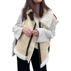 loveimgs Women’s Winter Warm Suede Sherpa Leather Vest Jacket Zip Up Sleeveless Lambwool Fur Coat with Pockets(Ivory)