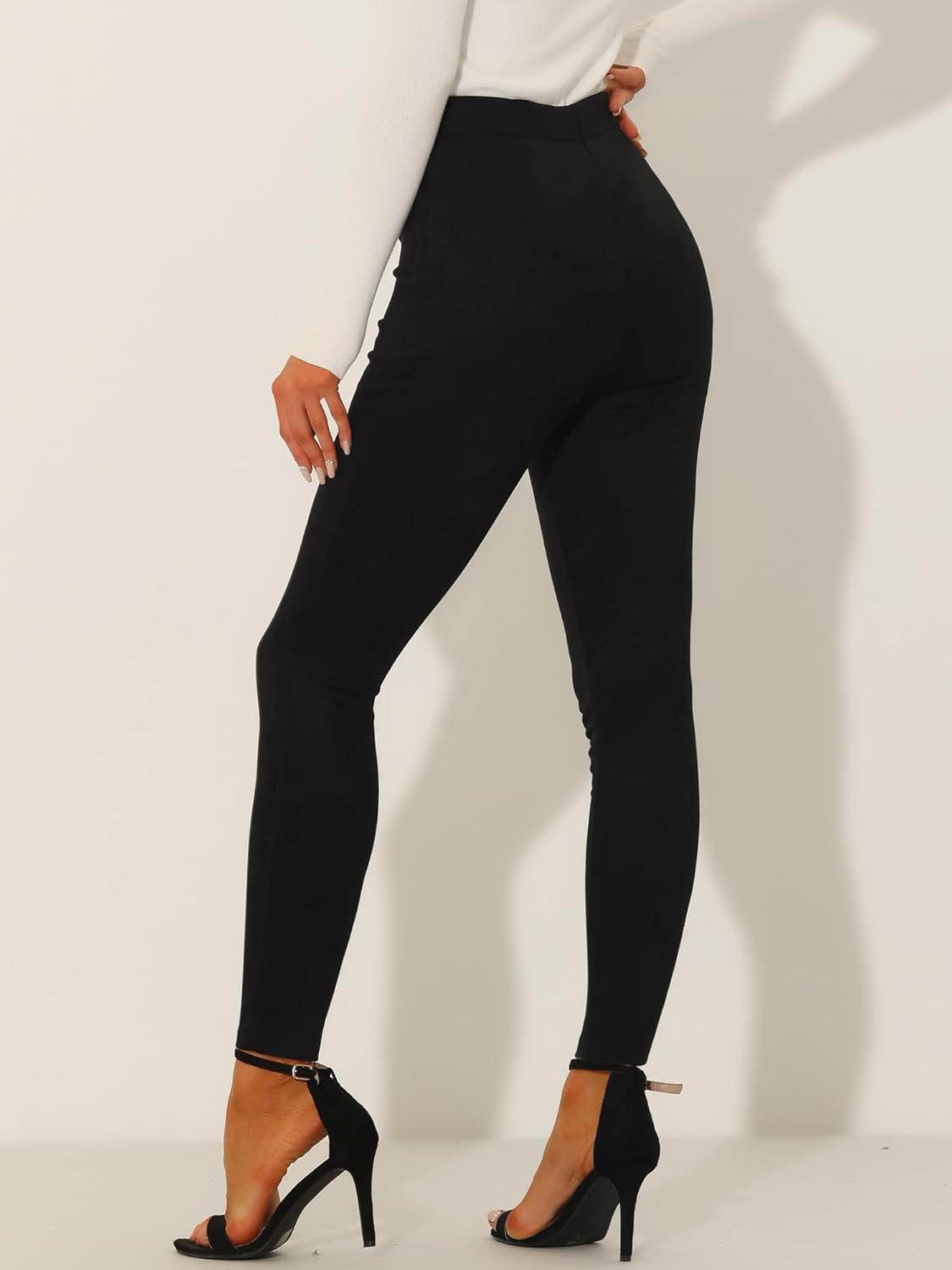 imageAllegra K Womens Faux Suede Leggings High Waisted Stretch Casual Faux Leather Pants for WomenBlack