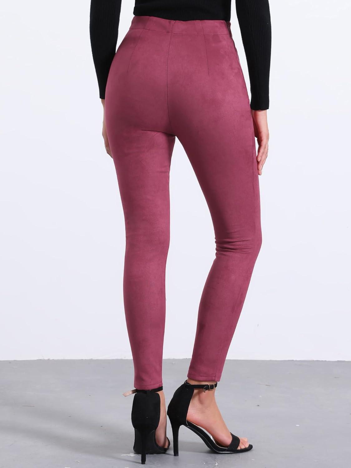 imageAllegra K Womens Faux Suede Leggings High Waisted Stretch Casual Faux Leather Pants for WomenDark Red