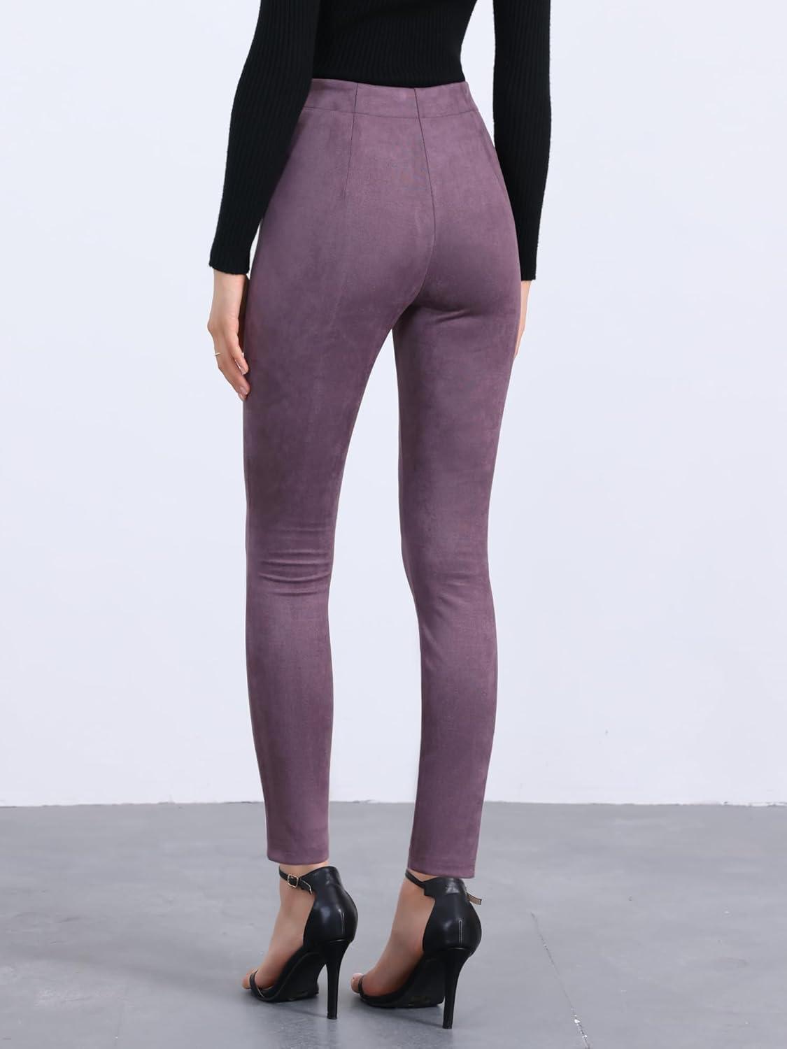 imageAllegra K Womens Faux Suede Leggings High Waisted Stretch Casual Faux Leather Pants for WomenPurple