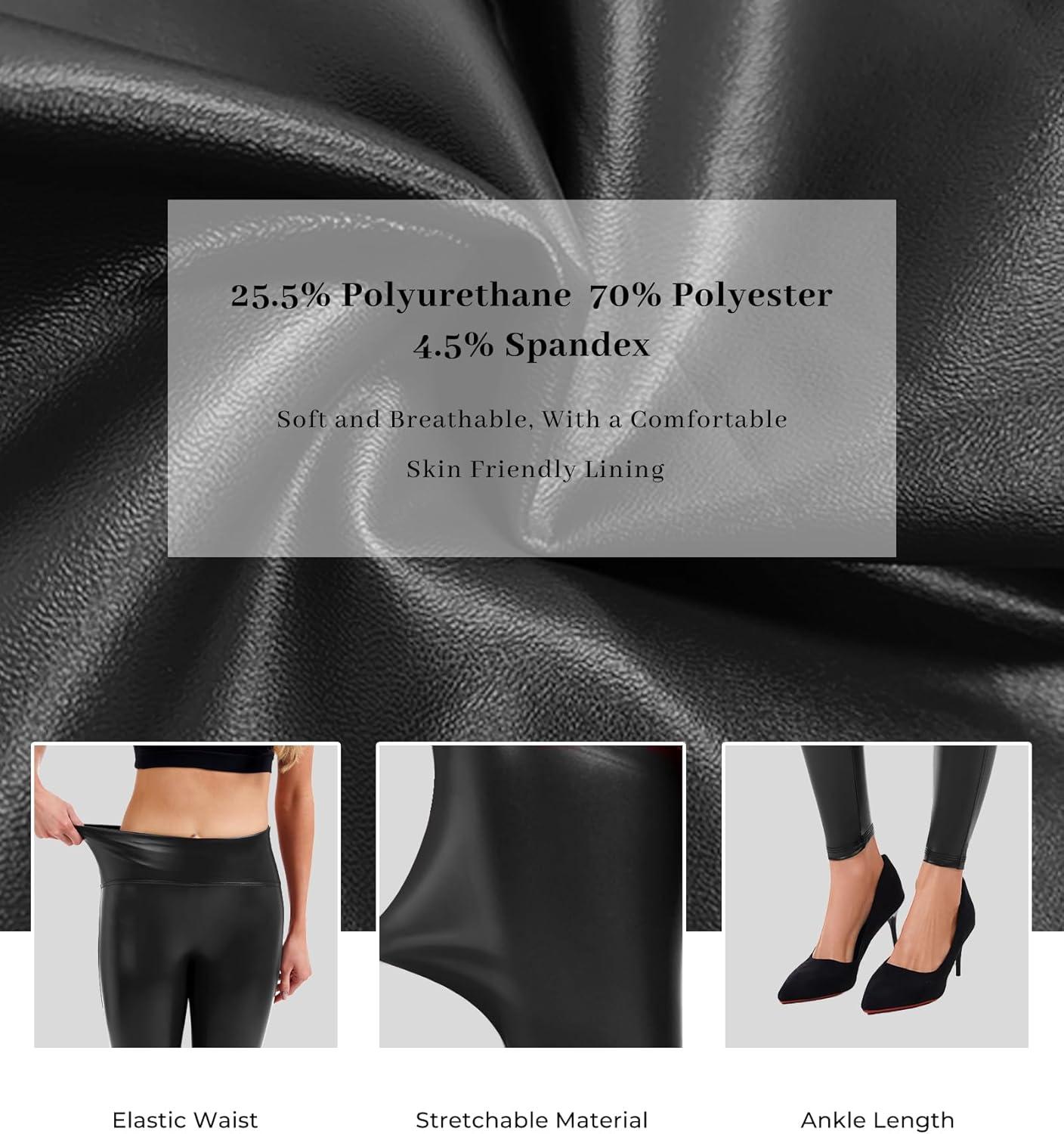 imageFaux Leather Leggings for Women Tummy Control High WaistBlack
